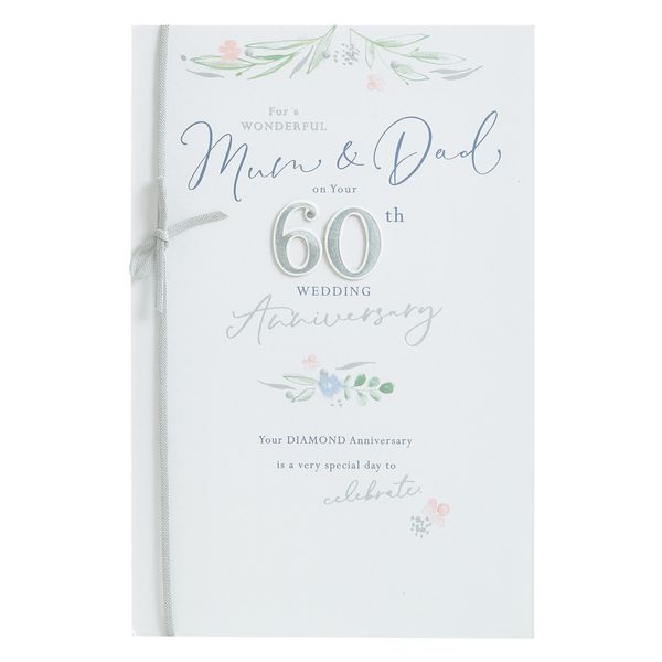 UK Greetings Mum & Dad 60th Anniversary Card With Envelope - Ribbon Design