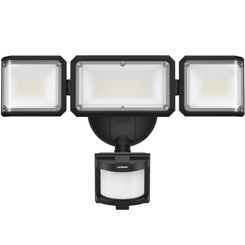 LEPOWER 45W Flood Lights Motion Sensor Outdoor Lights, 4800LM LED Security Light, Dusk to Dawn Motion Sensor Light, 3 Modes, 5000K, IP65 Waterproof, 3 Head Outdoor Flood Light for Garage Yard Porch