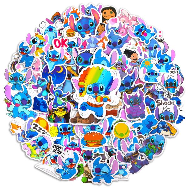 100 Stück Stitch Sticker, Stitch Aufkleber Wasserfest, Sticker Jungen, Kinder Sticker Set Mitgebsel Kindergeburtstag Gastgeschenke für Skateboards, Bottle, Tablets, Schultaschen, Türen