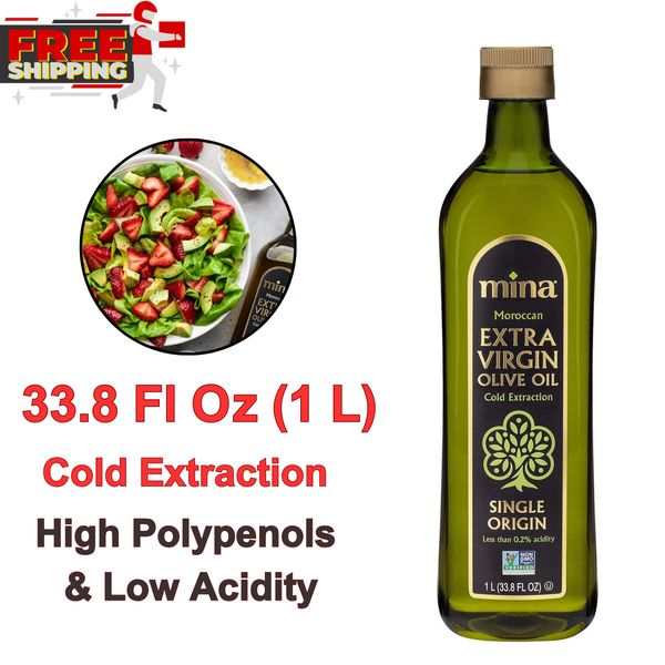 Moroccan Extra Virgin Olive Oil, Cold-Pressed, 33.8oz, Polyphenol Rich, Low Acid