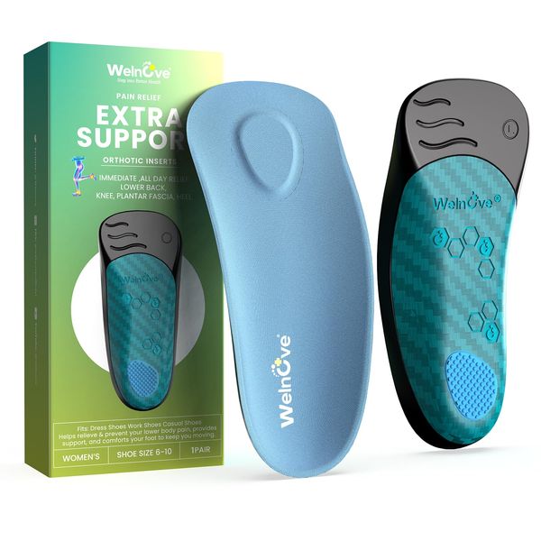 Welnove Plantar Fasciitis Insoles for Women - Arch Support Inserts Shock Absorbing Shoe Inserts for Flat Feet Plantar Fasciitis Relief - Shoe Insoles for Standing and Walking All Day.