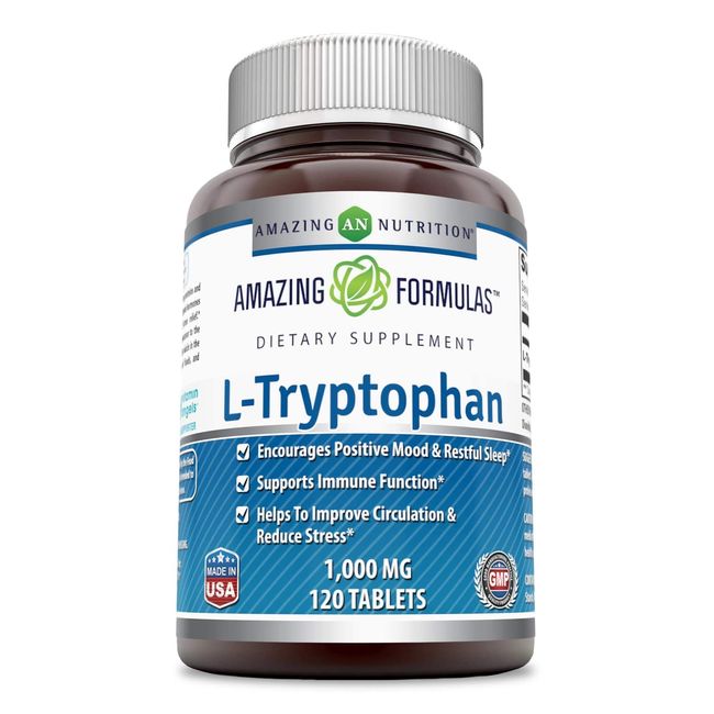 Amazing Formulas L-Tryptophan 1000mg Tablets Supplement | Non-GMO | Gluten Free | Made in USA (120 Count)