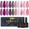 INPING Gel Nail Polish, 10 Colors Purple UV Nail Polish Set, Glitter Purple Pink Plum Red Burgundy Nude Pink Berry Fall Winter Varnish Gel Soak Off UV LED for Christmas Halloween Nail Art Salon