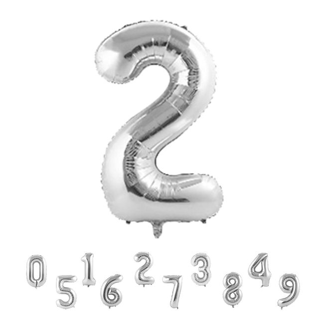 Silver Birthday Number Balloons, Number Balloons, 2, Happy Birthday Balloons, 2nd Birthday Balloons, Number Balloons, 32 Inches, Approximately 31.5 inches (80 cm), Aluminum Balloons, Weddings,