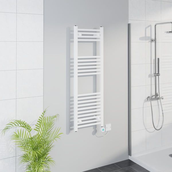 Warmehaus Smart WiFi Thermostatic Electric Bathroom Straight Heated Towel Rail Warmer Radiator with Timer 1200x400mm - White