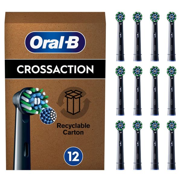 Oral-B Pro Cross Action Electric Toothbrush Head, X-Shape And Angled Bristles for Deeper Plaque Removal, Pack of 12 Toothbrush Heads, Suitable For Mailbox, Black