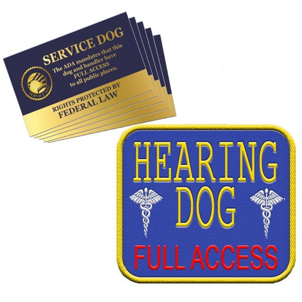 "Hearing Dog - Full Access" Sew On Patch - Includes Five Service Dog Law Handout Cards – for Service Dog Vest or Harness