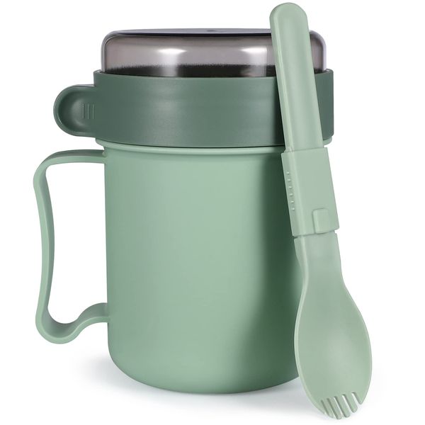 Cabilock Soup Freezer Containers Soup Mug with Lid and Spoon Food Flasks Microwave Oven Milk Cup Food Jar Container for Breakfast Soup Noodles Cereal (Green)