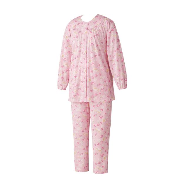 Hanasan Terrace Nursing Pajamas, One-touch Tape, Nursing Pajamas, Women's, Outerwear, One-touch Tape, Long Sleeves, Spring, Summer, Autumn, Winter, Cotton Blend, S, M, L, LL, 3L, 4L (Pink, LL)