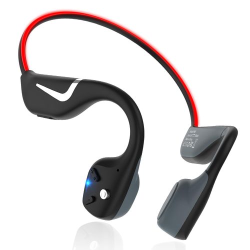 FANSAISI Open-Ear Bone Conduction Headphones, Sweat Resistant Wireless Earphones Sport Headsets for Workouts and Running with Night LED Strip & Long Battery Life 12Hrs - Built-in Mic IP67 Waterproof