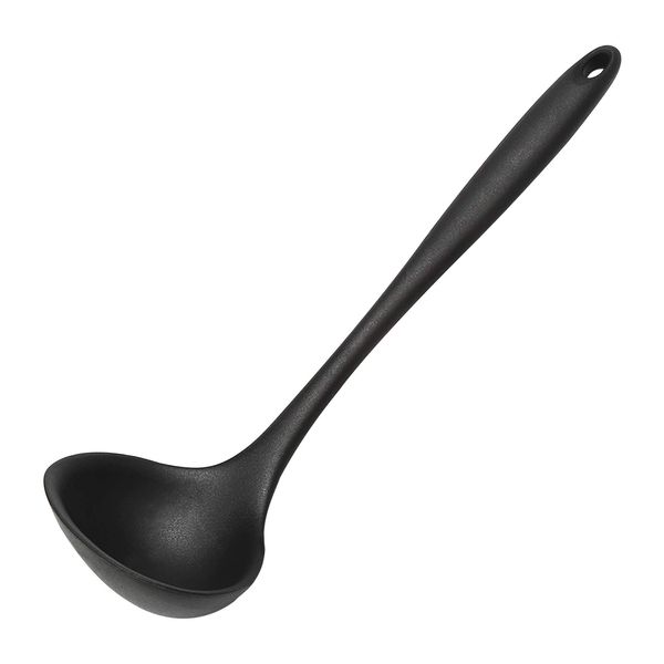 Soup Ladle, Non-Stick Silicone Ladle Spoon Heat Resistant Kitchen Spoon Ergonomic Serving Spoon Soup Ladle Spoon with Comfortable Grip for Cooking,Making Soup,Stirring,Serving Soups, Black/Red Black