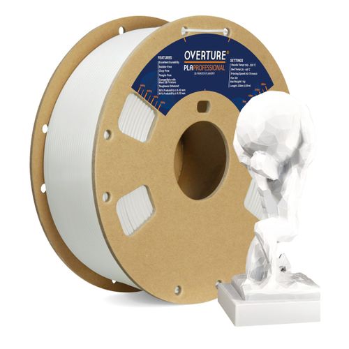 OVERTURE PLA Plus (PLA+) Filament 1.75mm PLA Professional Toughness Enhanced PLA Roll, Cardboard Spool, Premium PLA 1kg(2.2lbs), Dimensional Accuracy Probability +/- 0.02mm (White)