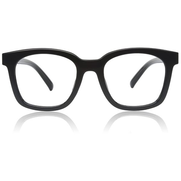 JiSoo Reading Glasses 2.5 Women/Men, Oversized Black Readers Thick Chunky Frame with Spring Hinge, Black