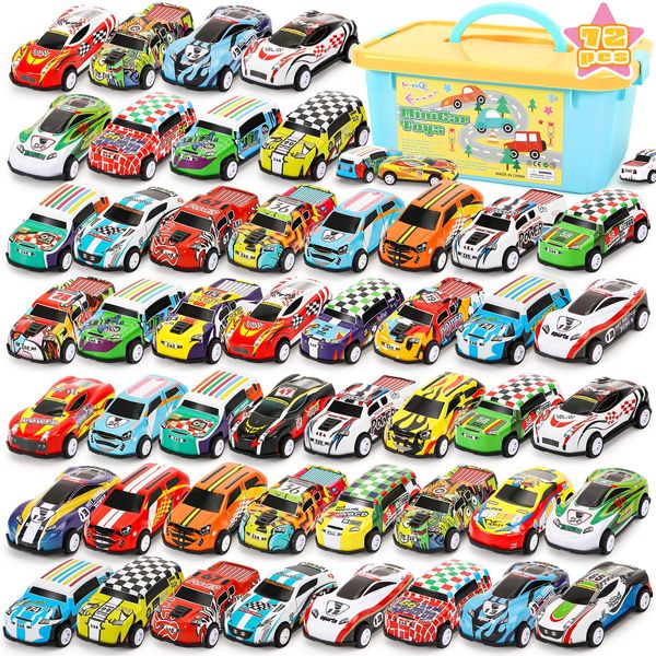 SevenQ Toy Cars Party Favors for Kids, 72Pcs Pull Back Cars Playsets with Storage Box, Mini Toys Race Cars for Kids Goodie Bags Toddler Toys Bulk Prizes Rewards