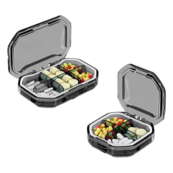 EACHPT Pill Box, 2 Pack Small Pill Organizer 6-Compartment+4-Compartment Medicine Box with Divided Design, Waterproof and Moisture-Proof, Compact and Portable Travel Pill Box, Ideal for Travel, Grey