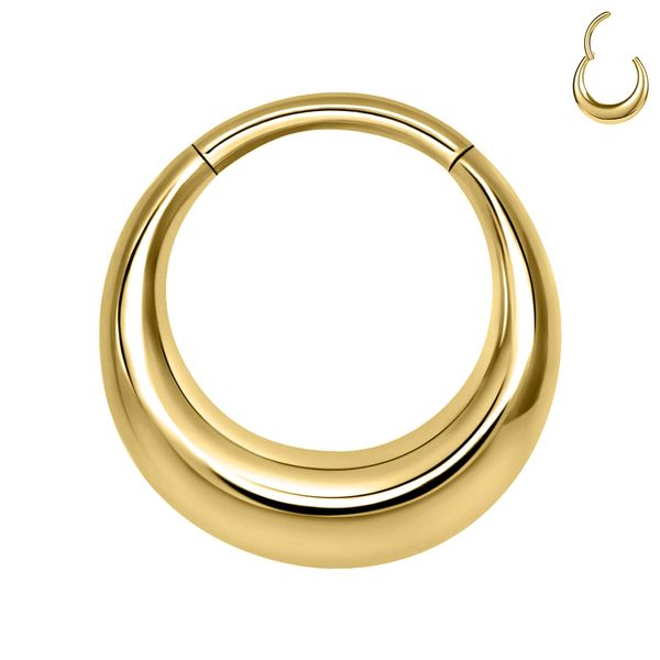 BodyAce ASTM F136 Titanium Septum Rings Hoop, 16G Hinged Nose Rings Clicker Hoop 8/10mm, Gold Moon Cartilage Earrings for Daith, Rook, Tragus Piercing [Gold Moon;Hoops:8mm]