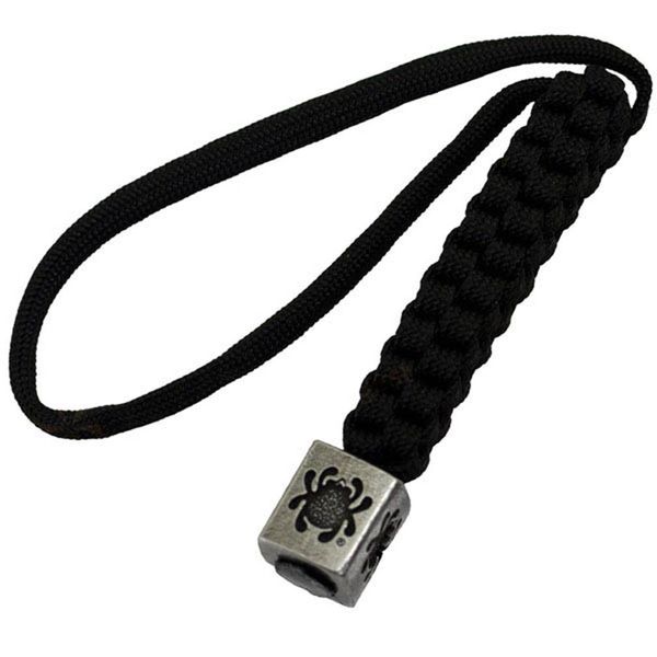 Spyderco Black Lanyard with Silver Square Bead - Handcrafted, Box-Weave Pattern, Pewter Bead with Iconic Logo - Model BEAD1LY