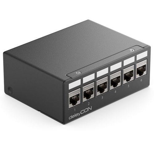 deleyCON 6 Port Patch Panel Set Patch Panel Distribution Panel 1 U + 6x RJ45 Keystone Jack Module STP CAT6a Compatible with Installation Cable CAT6 CAT6a CAT7 Network Cable Ethernet LAN DSL - Black