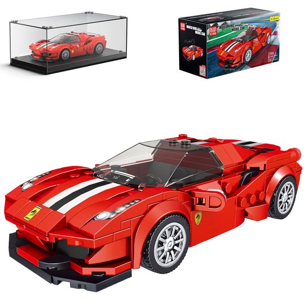 Mould King Speed Champion F488 GTB Car Building Sets with Display Case, 27006 Model Car Kits Sports Car Building Blocks, Simulation Cockpit Race Car Building Kits for Adults Kids 8+(329PCS)