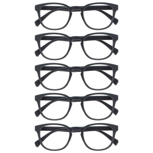OPULIZE Pop Reading Glasses 5 Pack Fun Round Matt Frame Grey Spring Hinges Scratch Resistant Mens Womens RRRRR2-7 +1.50
