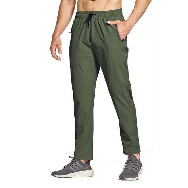 JustSun Herren Jogginghose Trainingshose Sporthose Herren Lang Schnelltrocknend Laufhose Männer Track Pants Stretch Sport Gym Fitness Hose Herren mit Reißverschluss Armeegrün L