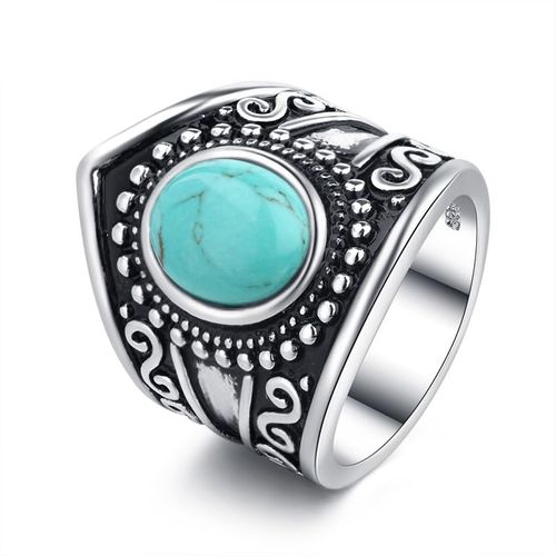 Metmejiao Men 925 Silver Ring Gift Gemstone Turquoise Wedding Engagement Size 6-10 (6)