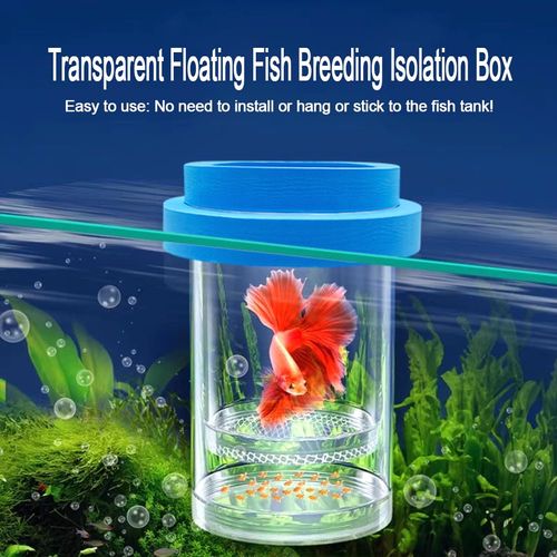 Kirmoo Floating Fish Breeding Isolation Box for Aquarium Tank Plastic Mesh Hatchery Incubator Breeder Box for Baby Fish Betta Shrimp Clownfish Guppy (Blue, Medium)