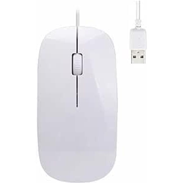 Slim Thin Optical USB Wired Mouse, Computer Mouse, 3 button mouse 1600 DPI, High-precision, Ergonomic Design, Silent, Wired Mouse Compatible with Windows PC, Laptop,Desktop,Notebook (Whitee)