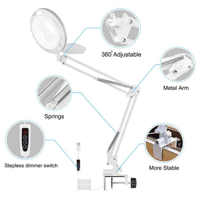 8X Magnifying Glass with Light and Stand, 3 Color Modes Stepless Dimmable  Adjustable Swing Arm LED Magnifying Floor Lamp for Reading, Crafts, Close  Work - China LED Desk Lamp, Table Light