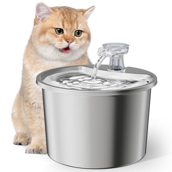 The Fellie Stainless Steel Cat Water Fountain for Drinking, 2L Cat Water Fountain, Triple Layer Filtration, Automatic Water Fountain Cat Bowl, Cat Water Fountain, Faucet Pet Water Dispenser