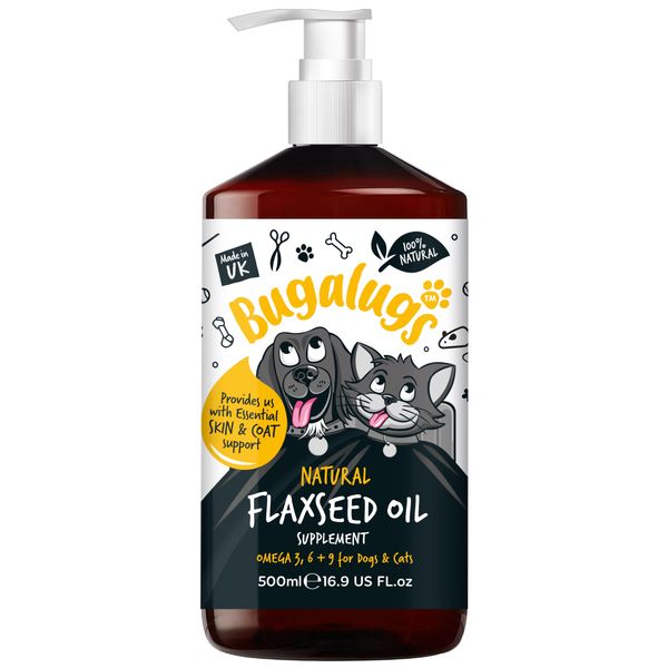 BUGALUGS Flaxseed Oil For Dogs Skin & Dog Supplements. Higher Omega 3 For Dogs 6 & 9 Than Salmon Oil For Dogs Uk Cold Pressed Dog Food Toppers Health Supplies For Dogs & Cat. Joint & Digestive