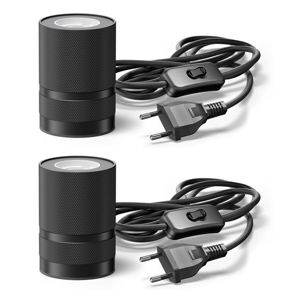 ledscom.de 2 Stück Tischlampe LITO, Schalter, schwarz, 1x E27 max. 60W