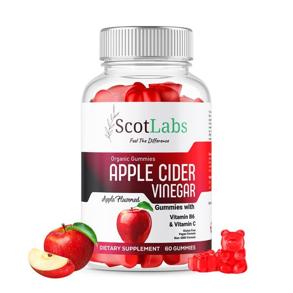 ScotLabs Apple Cider Vinegar Gummies with Vitamin C, B6 & Chromium | Natural Weight Management Detox, Cleansing, Digestion & Gut Health | NO Added Sugar, Vegan Gummy Candy for Wellness