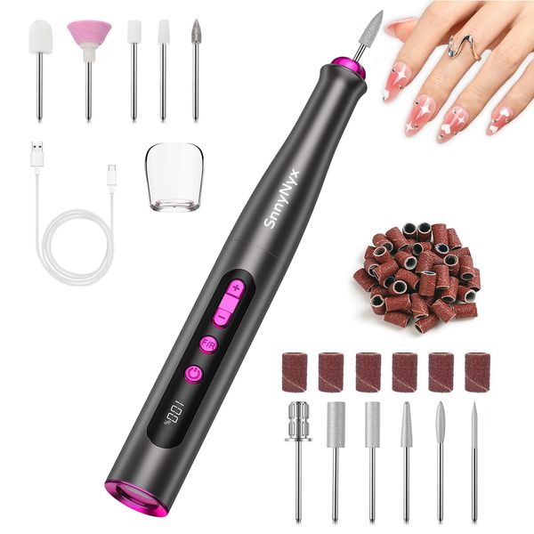 SnnyNyx Electric Nail Drill Professional Efile Nail Machine, LCD Display 25000RPM Rechargeable Portable Cordless Nail Drill Kit Drill Bits for Acrylic Nail, Manicure Pedicure Polishing Tools Home Slon