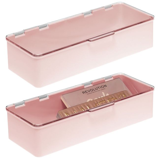 mDesign Plastic Bathroom Divided Storage Organizer Bin Box - 2 Pack - Clear - Clear