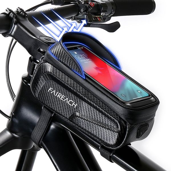 Faireach Bicycle Bag Waterproof Top Tube Bag Bicycle Smartphone Holder 3D EVA Phone Holder Frame Bag with Sensitive TPU Touch Screen and Sun Visor for 6.8 Inch Smartphone