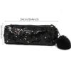 Large Rainbow Reversible Sequin Pencil Case School Glitter Make Up Bag Pouch (Black+Gold)