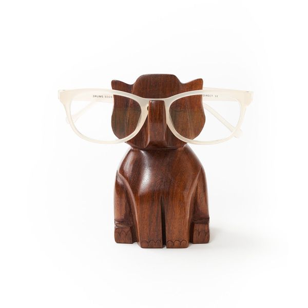 Trunk Up Elephant Eyeglass Holder Stand - Hand Carved Wood