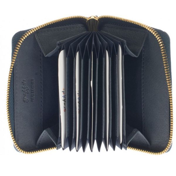 Graffiti Leather Concertina Card Case Purse (Navy)