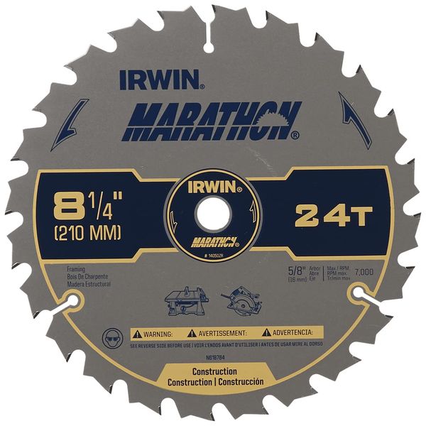 Irwin Industrial Tools 14050 8-1/4-Inch 24-Teeth 5/8" Diamond Arbor Miter and Table Saw Blade