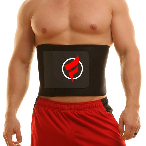 Fitru Waist Trimmer Sauna Ab Belt For Men & Women - Waist Trainer Stomach Wrap (Black, 9" X 34")