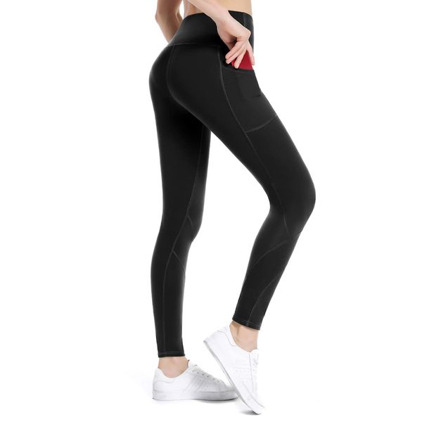 ALONG FIT Leggings with Pockets for Womens Workout Leggings Tummy Control Compression High Waisted Yoga Pants Black Leggings for Women