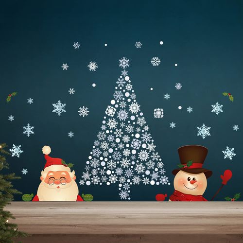 WALPLUS 80x90cm Christmas Combo Decorations Wall Stickers Snowy Santa and Snowman Wall Art Display Decals Living Room Sale Clearance Home Living Room Bedroom DIY Gift