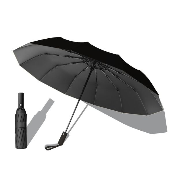 Folding Umbrella, Folding Umbrella, For Rain or Shine, Large Parasol, 12 Ribs, One-Touch, Automatic Opening/Closing, Super Water Repellent, Men's, Durable, Stylish, Popular, Rain Umbrella, Storage Bag Case, Durable, Light Shading, Black