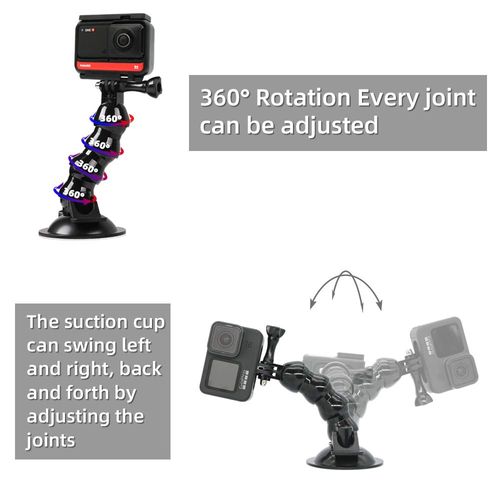 SUREWO Flexible Gooseneck Suction Cup Car Mount Holder for GoPro 13, Flexible Extension Car Windshield Mount with Phone Mount for GoPro Hero 12 11 10 9 8 7 6 5 Black,DJI Action 5 pro/4/3 and More
