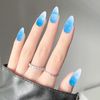Summer Beach Fake Blue Nails Seas Oceans Full Cover Artificial Glue on Nails Women Girls 24PCS Stiletto Matte Nail Art Shell Manicure Decoration