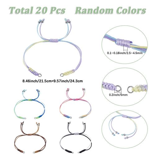 SUNNYCLUE 20Pcs Braided Nylon Bracelets Adjustable Cord Bracelet Colorful Thread Link Rope Twist Cord Silver Beaded Chain with Open Jump Rings for Jewelry Making Friendship Bracelet DIY Craft Supplies