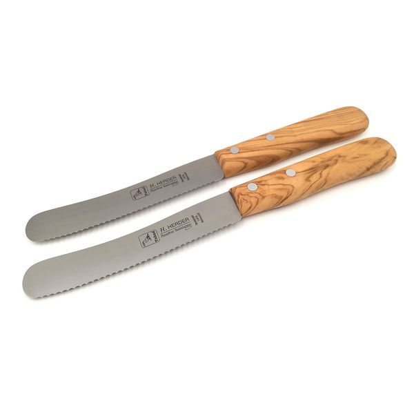 H. Herder 2 Solingen Humpback Knife Breakfast Knife 22 cm Serrated Edge 1.5 mm Thick Rustproof Olive