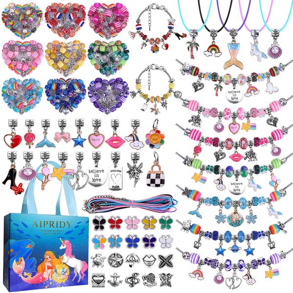 AIPRIDY 150 Pieces Charm Bracelet Making Kit,Unicorn Mermaid Crafts Gifts Set Can Inspires Imagination and Creativity,Jewelry Making Kit Perfect Gifts for Girls 5-12 Years Old (150 Pieces)