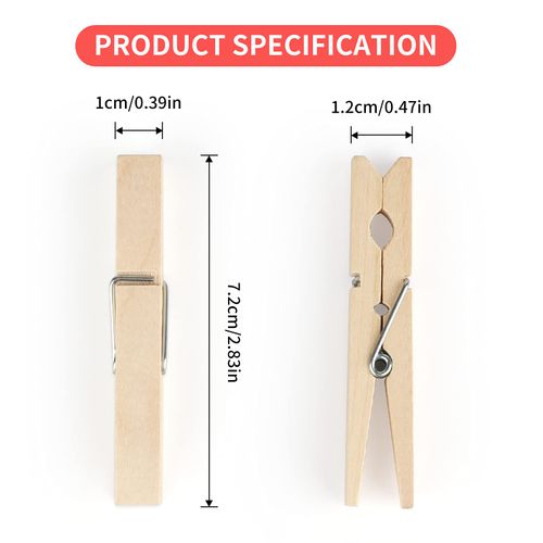 jijAcraft Wooden Pegs, Clothes Pegs for Washing Line Pack of 100, 7.2CM Strong Clothes Pegs Laundry Pegs for Arts and DIY Crafts, Outdoor, Indoor